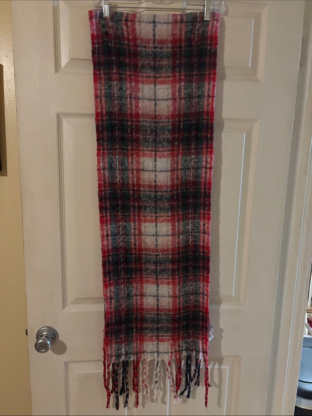 Old Navy Red Green Black Fuzzy Knit Scarf